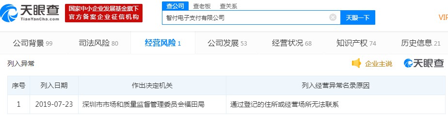 智付支付、汇联通被列入经营异常名录_金融_电商之家