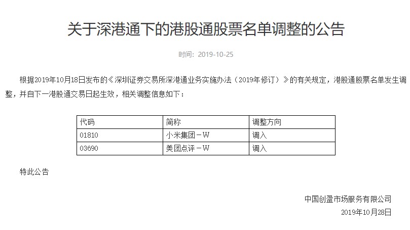 小米、美团获纳入港股通 下一港股通交易日起生效_金融_电商之家