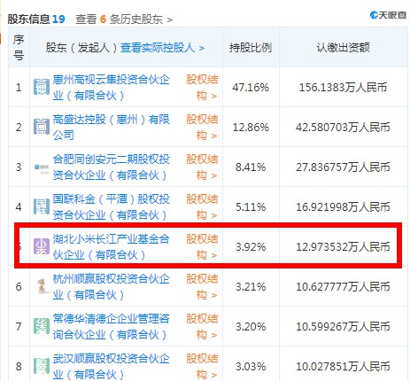 小米投资惠州高视科技有限公司_B2B_电商之家