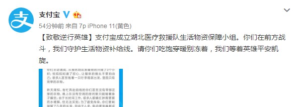 支付宝成立湖北医疗救援队生活物资保障组_金融_电商之家