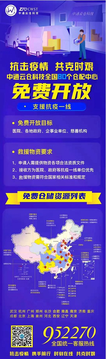 中通开放80个仓配中心 为抗疫物资提供免费物流支持_物流_电商之家