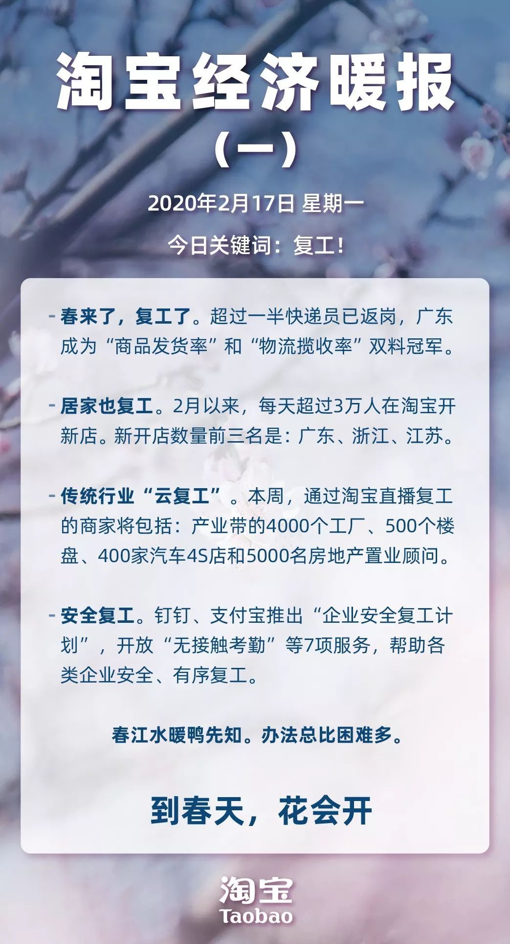 淘宝第一份《淘宝经济暖报》：各行各业都正在复工！_零售_电商之家