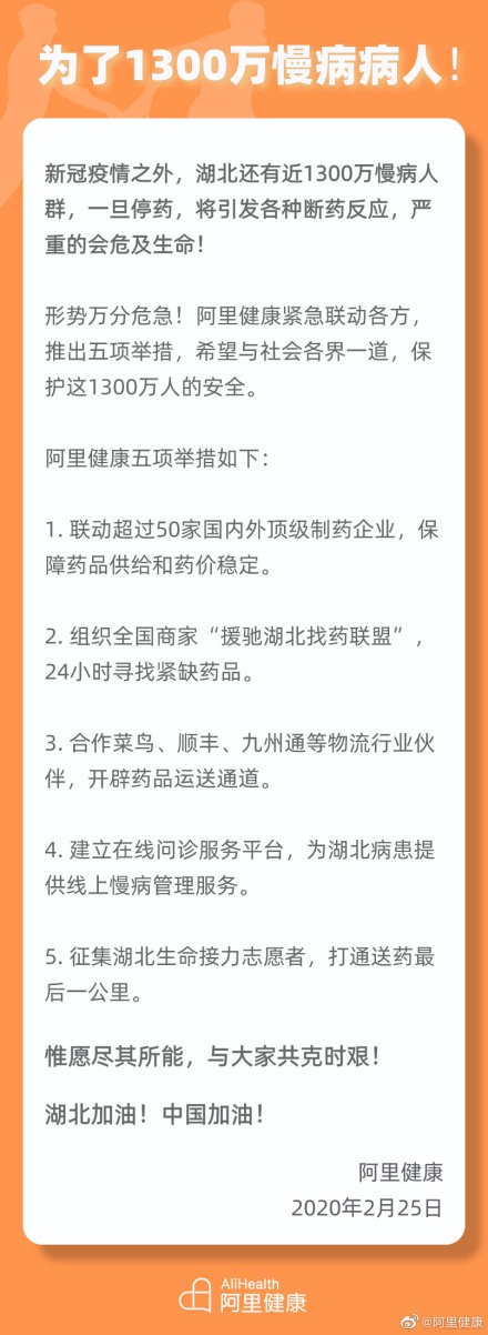 阿里健康推出五大举措 保障慢病患者用药供给_零售_电商之家