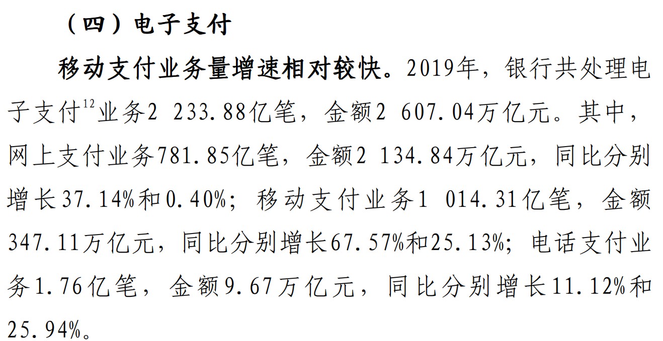 央行：2019年移动支付业务1014.31亿笔 同比增长67.57%_金融_电商之家