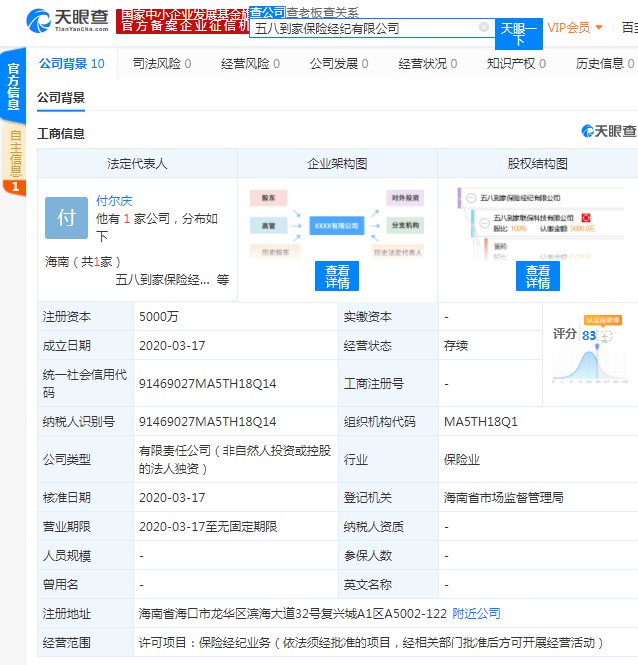 58到家成立保险经纪有限公司 注册资本5000万_O2O_电商之家