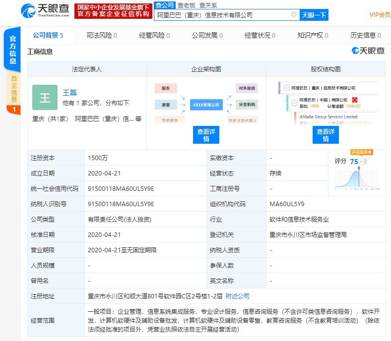 阿里巴巴在重庆成立新公司 注册资本1500万_零售_电商之家