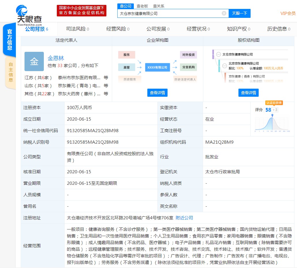 北京京东健康成立新公司 注册资本100万人民币_零售_电商之家