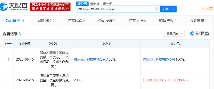 曹操出行海口子公司注册资本新增至1.5亿 增幅达650%_O2O_电商之家