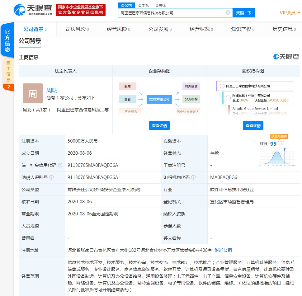 阿里云回应注册京西公司：因注册地在北京西边的张家口_零售_电商之家