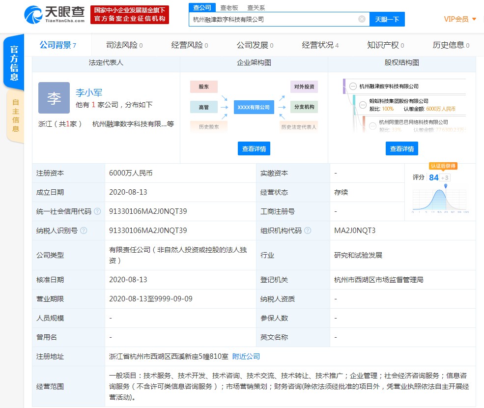 蚂蚁集团在杭州成立两家新公司 累计注册资本7000万_金融_电商之家