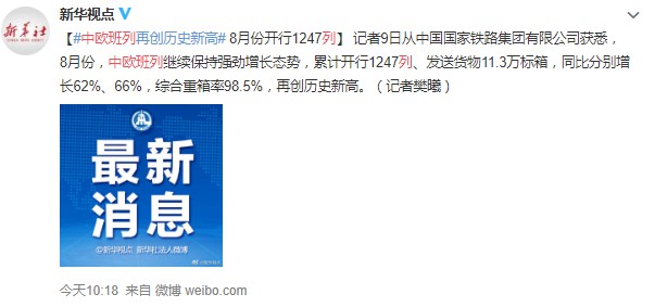 8月份中欧班列累计开行1247列 创历史新高_跨境电商_电商之家