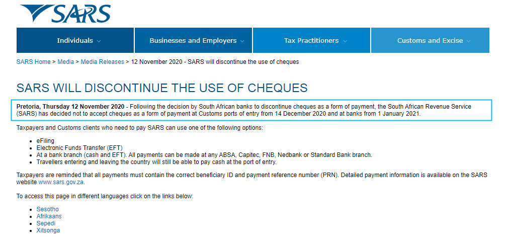南非税务局：明年开始全境停止使用支票_支付_电商之家