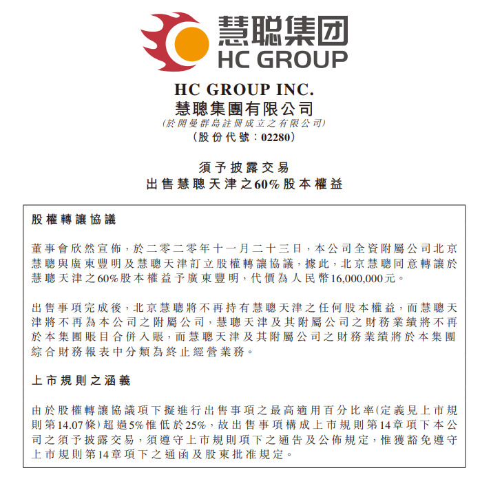 慧聪集团拟1600万元出售慧聪天津的60%股权_B2B_电商之家