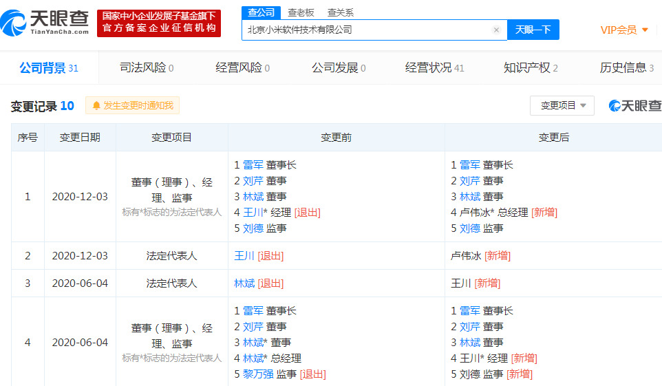 王川卸任北京小米软件技术有限公司法定代表人、经理_人物_电商之家