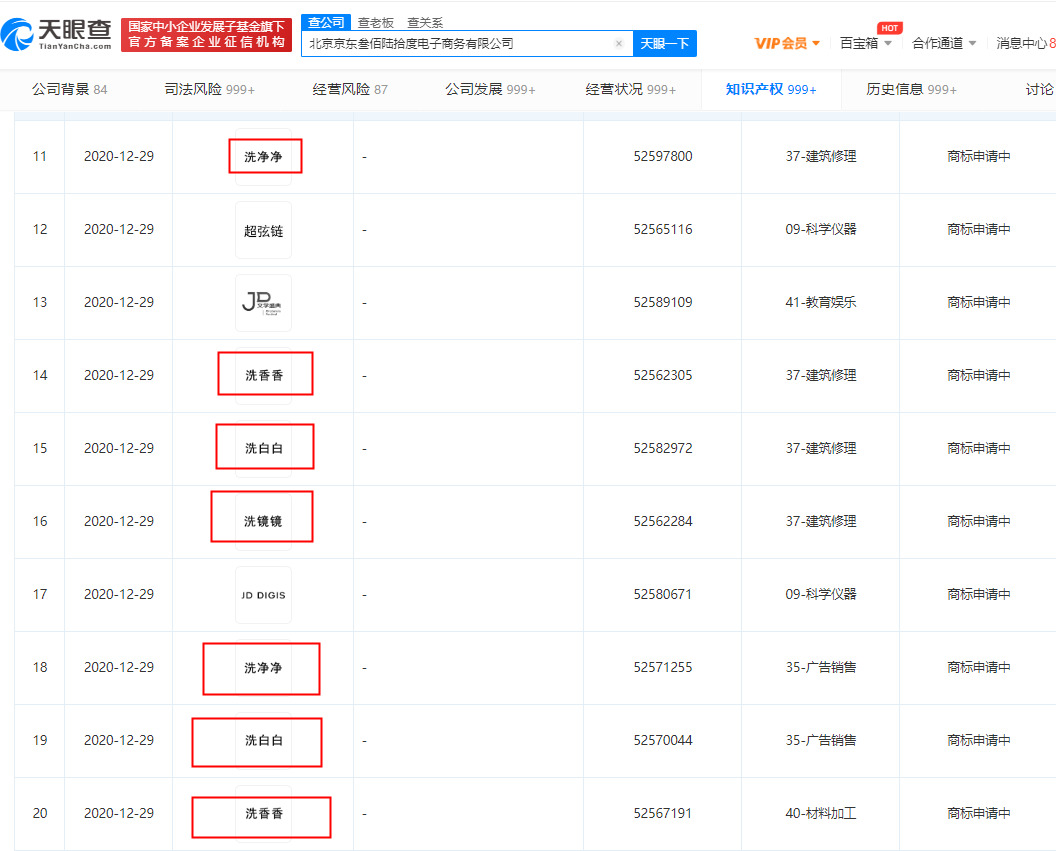 京东关联公司申请“洗净净”“洗白白”等商标_零售_电商之家