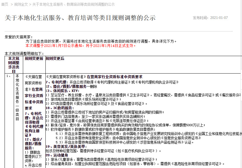天猫将对本地化生活服务类目等类目规则进行调整_零售_电商之家