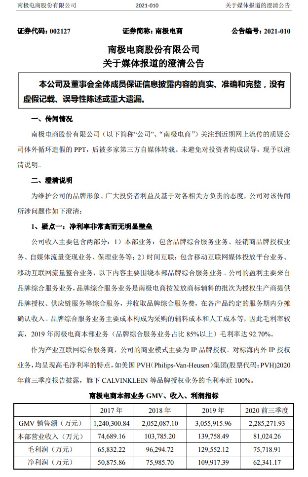 南极电商公告回应关于体外循环造假的“八大疑点”_零售_电商之家